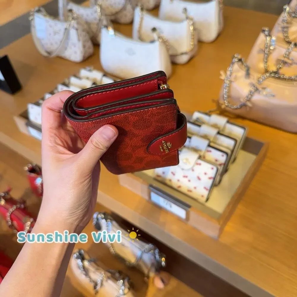 NWT Coach Medium Corner Zip Wallet In Signature Canvas CW786 IM/CRIMSON